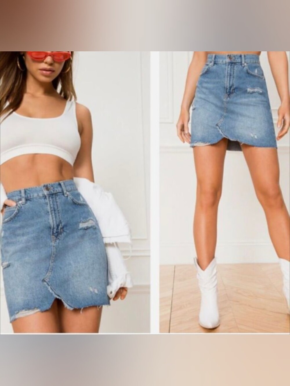 We The Free Hallie Denim Cut Off Mini Skirt Medium Wash Distressed Hem- 31/12